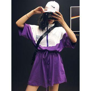 Set: Loose-fit Tie-hem Crop Top + Skort Purple - One Size