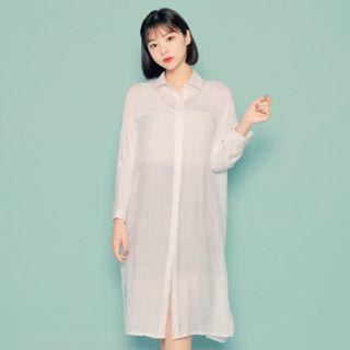 Drop-shoulder Tencel Shirtdress White - One Size