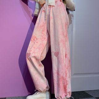 Heart Embroidered Tie-dye Sweatpants