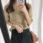 Cable-knit Short-sleeve Slim-fit Sweater