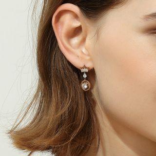 Rhinestone Crown Dangle Earring Rose Gold - One Size