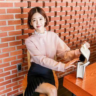 Frill Layered-neck Embroidered Top