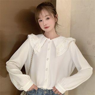 Long-sleeve Frill Trim Collar Blouse