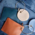Faux Leather Circle Purse + Hoop Accent Zipper Bag