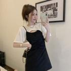 Short-sleeve Cropped T-shirt / Spaghetti-strap Mini A-line Dress