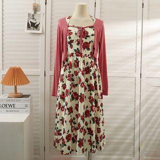 Halter-neck Rose-print Maxi Dress With Shawl