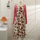 Halter-neck Rose-print Maxi Dress With Shawl