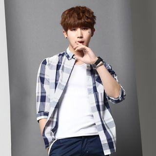 Elbow Sleeve Plaid Shirt