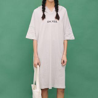 Letter Elbow-sleeve Hoodie Dress