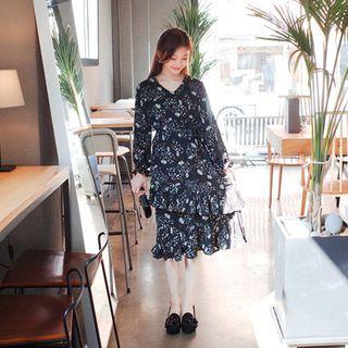 Tiered-ruffle A-line Chiffon Dress With Sash