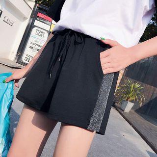Glitter Trim Wide-leg Sweatshorts