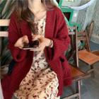 Knit Cardigan / Sleeveless Floral Printed Dress