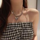 Heart & Faux Pearl Choker Necklace Silver - One Size
