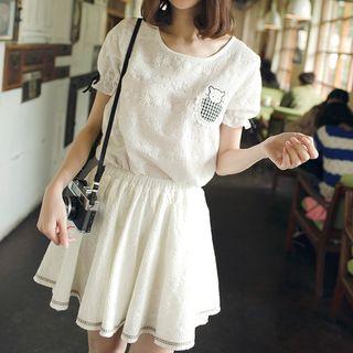 Set : Animal Short-sleeve Top + Mini Skirt