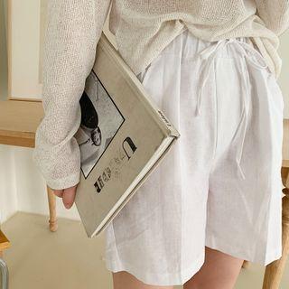 Drawcord Linen Blend Shorts White - One Size