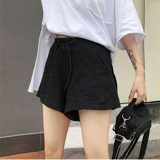 Plain Drawstring-waist Sweatshorts / Short-sleeve Slit T-shirt