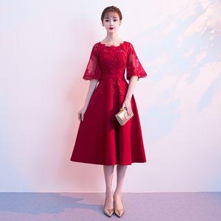 Elbow-sleeve A-line Cocktail Dress / Evening Gown
