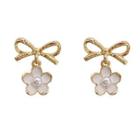 Bow Flower Faux Pearl Alloy Dangle Earring 1 Pair - Gold & White - One Size