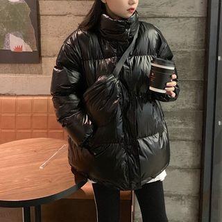 Patent Padded Zip Jacket Black - One Size