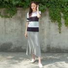 Color-block Rib-knit Top Ivory - One Size
