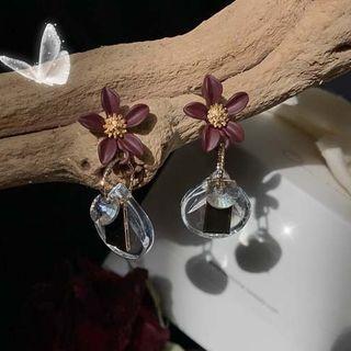 Retro Alloy Flower Faux Crystal Dangle Earring