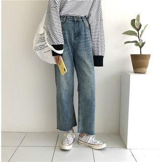 Wide Leg Washed Cropped Jeans
