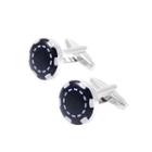 Fashion Simple Black Round Chip Cufflinks Silver - One Size