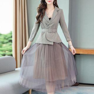 Set: Asymmetric Blazer + Mesh Overlay Skirt