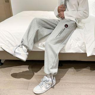 Drawstring Print Fleece-lined Gathered Cuff Pants