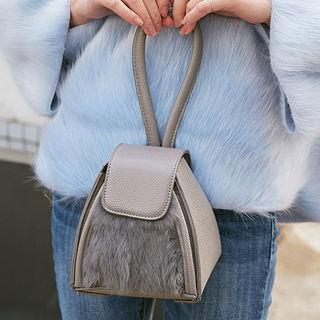Faux-fur Panel Trapezoid Hand Bag