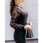 Round-neck Lace-yoke Knit Top