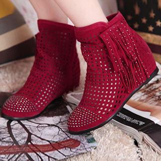 Studded Perforated Flat Ankle Boot
