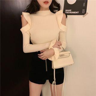 Cold Shoulder Frill-trim Knit Top