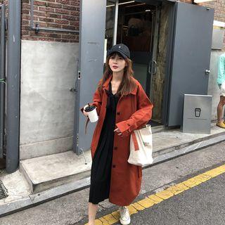 Collared Single-breasted Long Trench Coat