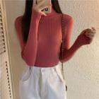 High-neck Ribbed Slim-fit Knit Top