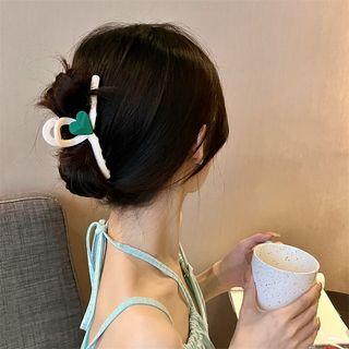 Heart Hair Clamp Green & White - One Size