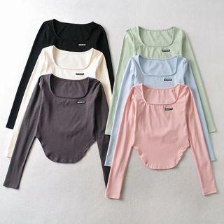Long Sleeve Square-neck Crop Top