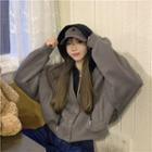 Mock Two-piece Hooded Panel Button-up Jacket Gray - One Size