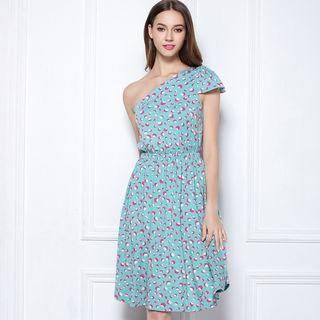 Printed Single Shoulder A-line Dress