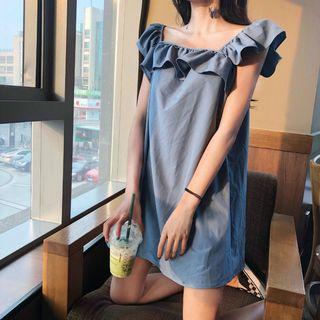 Frill Trim Off Shoulder Sleeveless Dress