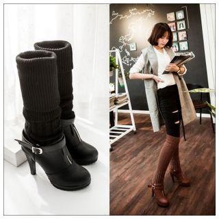 Knit Panel Over-the-knee Boots