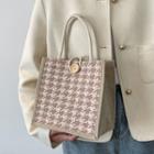 Houndstooth Linen Mini Tote Bag