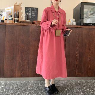 Long-sleeve Plain Loose-fit Dress As Figure - One Size