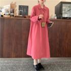 Long-sleeve Plain Loose-fit Dress As Figure - One Size
