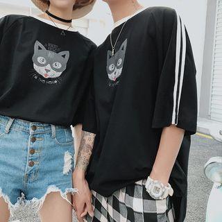 Couple Matching Cat Printed Short-sleeve T-shirt