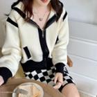 Hooded Color Block Zip Cardigan