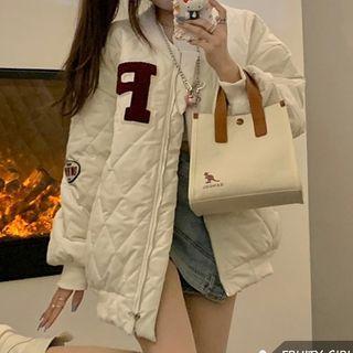 Lettering Quilted Zip-up Jacket Off-white - One Size