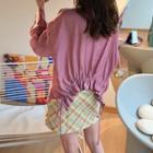 Ruffled Drawstring Long-sleeve Shirt Pink - One Size