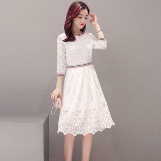 Contrast Stripe Lace A-line Dress