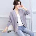 Batwing-sleeve Buttoned Cardigan